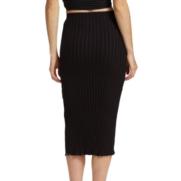 Simon Miller Akuma Rib-Knit Skirt Black Pleated Side Slit Sz Small Ribbed Basics - Picture 2 of 9